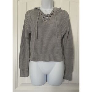 Womens Chunky Knit Hooded Sweater Gray Long Sleeve Size Small